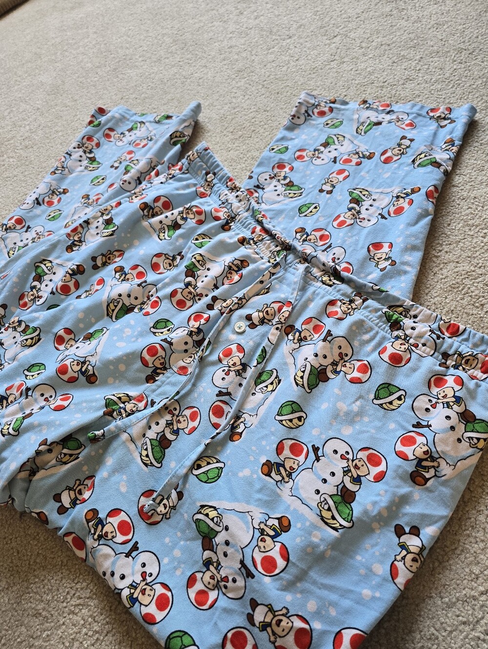 Nintendo Super Mario Light Blue Toad Print Pajama Pants Size XL
